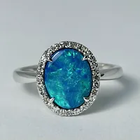 10kt White Gold Opal & Diamond Ring