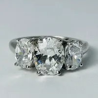 10kt White Gold Oval CZ Trinity Ring