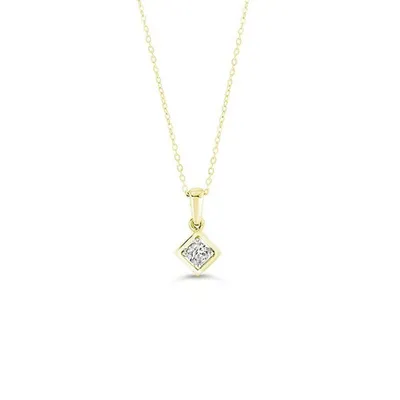 10K YG 0.09CT Diamond 4 Claw Square Pendant with Chain