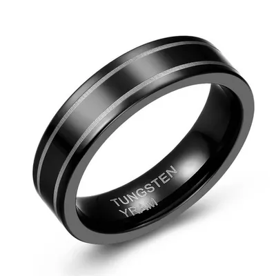 6mm black tungsten band with double line pattern