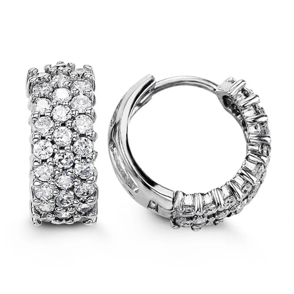 Sterling Silver CZ Huggies, Three Row