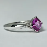 10kt White Gold Cushion Pink Topaz & Diamond Ring