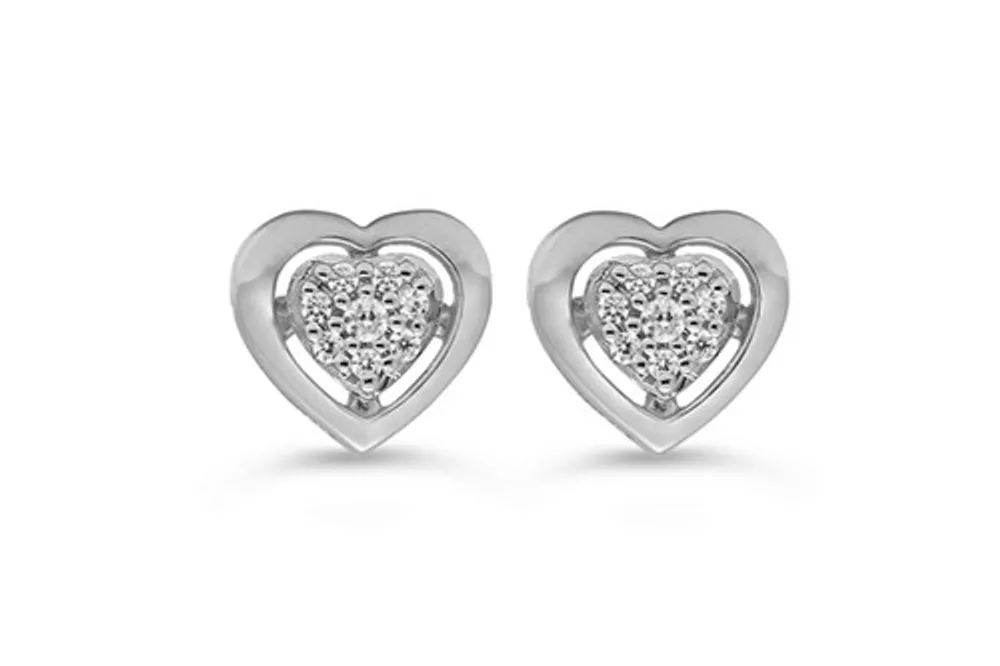 10K WG 0.05CT Diamond Pave Heart Stud Earrings