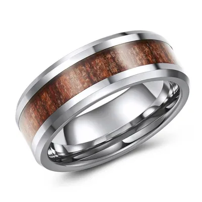 8mm wide tungsten band with wood grain inlay