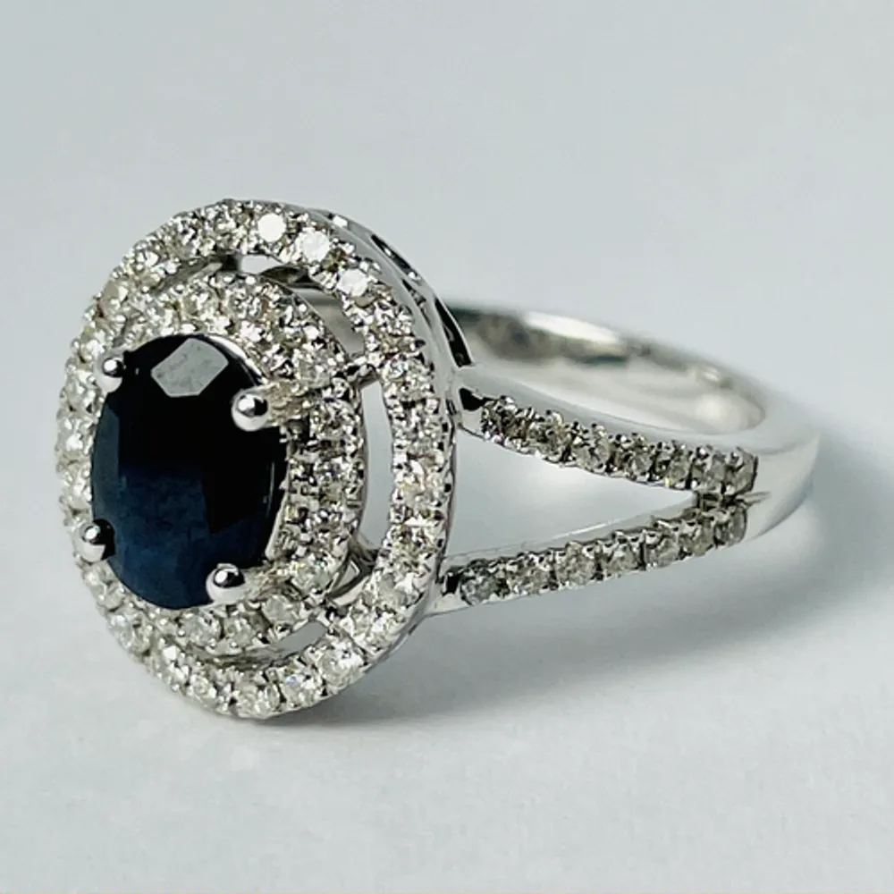 14kt White Gold Blue Sapphire & Diamond Ring