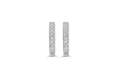 10K YG 0.10CT Diamond Oval 2 Row Claw Huggie Earrings