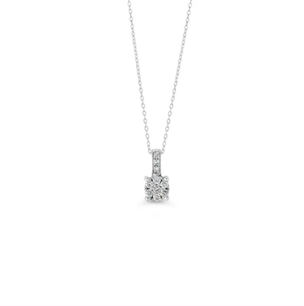 10K WG 0.10CT Diamond Cluster Pendant with Chain