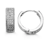 Sterling Silver CZ Huggies, Pavee Design (Large)