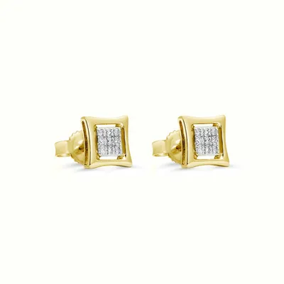 10K YG 0.10CT Diamond Pave Square Stud Earrings