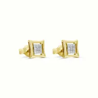 10K YG 0.10CT Diamond Pave Square Stud Earrings