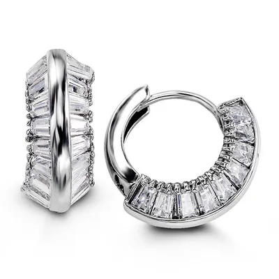 Sterling Silver Fancy Huggies with CZ