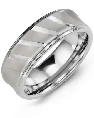 Men's Diagonal Polished Lines Tungsten Wedding Ring