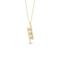 10K YG 0.06CT Diamond Past Present Future Bar Pendant with Chain