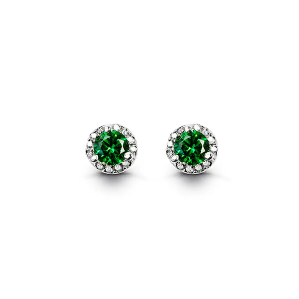 Silver Halo CZ Birthstone Stud Earrings