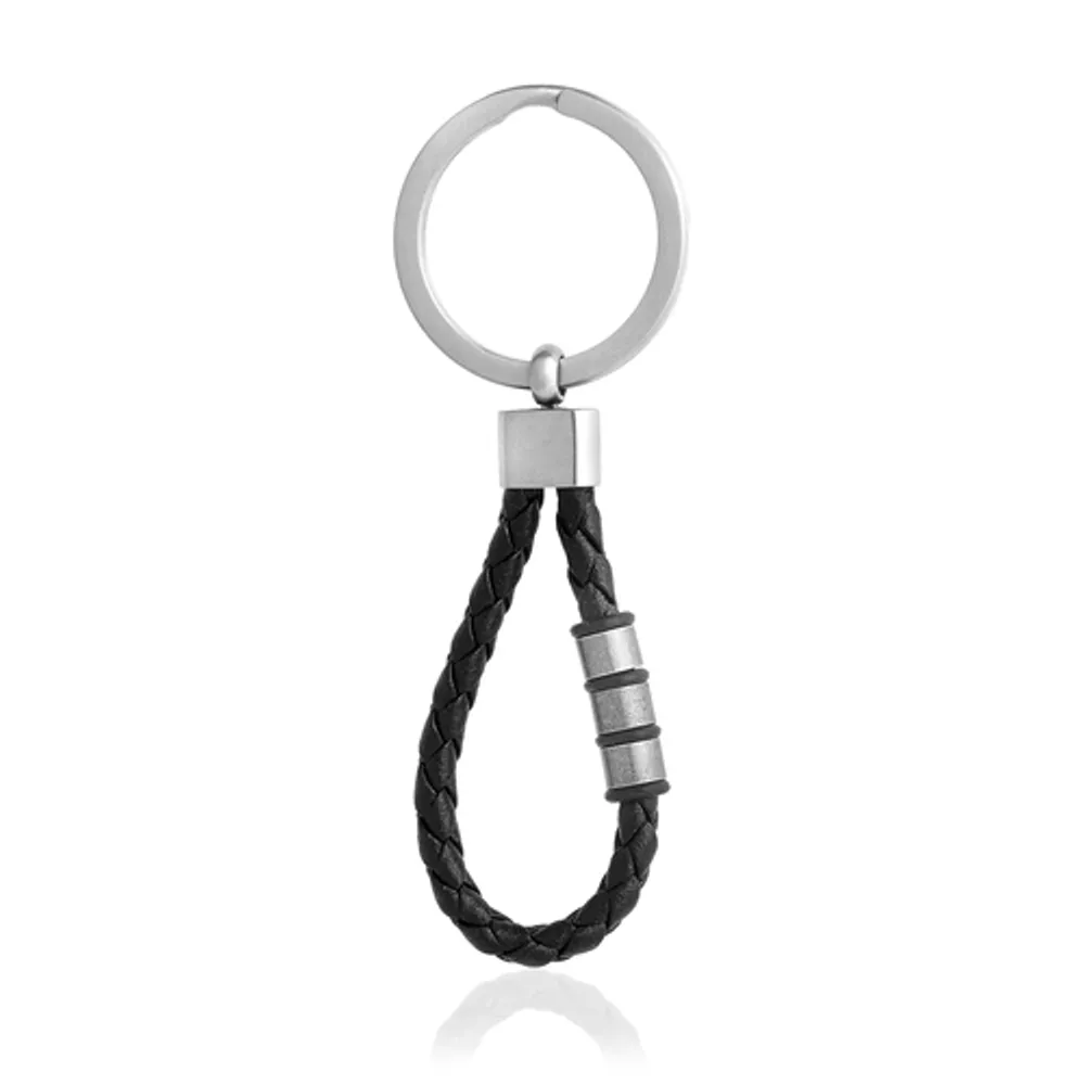 ITALGEM Stainless Steel Black Leather Keychain