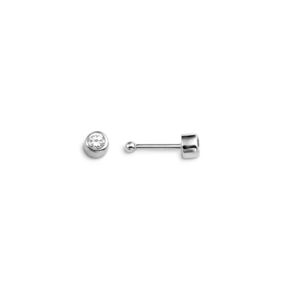 14kt Gold CZ Nose Pin with Bezel, Bead End