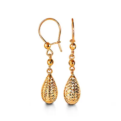 10k gold diamond-cut, tear-shape drop earrings - 1003