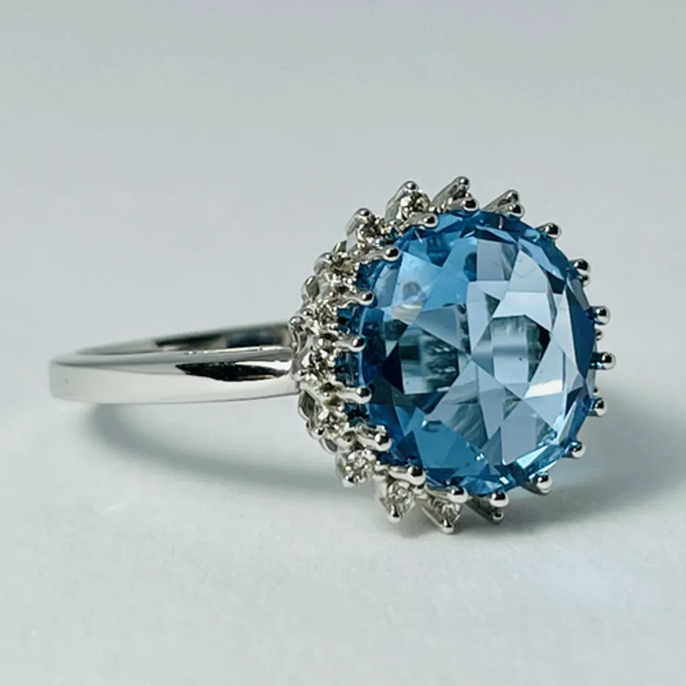 10kt White Gold Blue Topaz & Diamond Ring