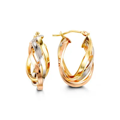 10k tri-colour gold swirl style hoops - 1002