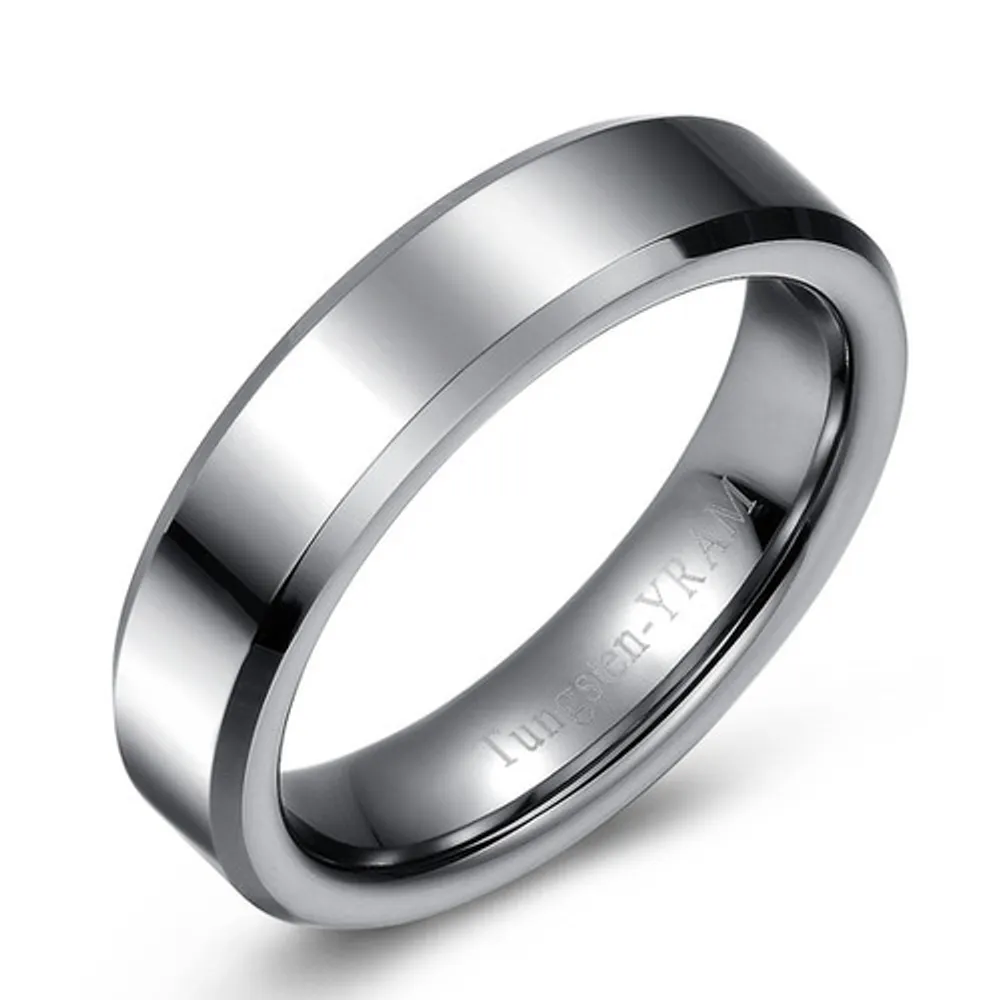 6mm Flat top tungsten band, tapered edges and high polish