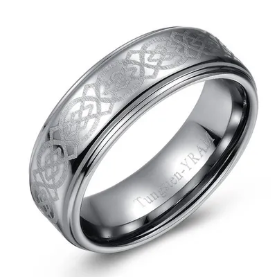 8mm Tungsten band raised centre with Celtic knot pattern