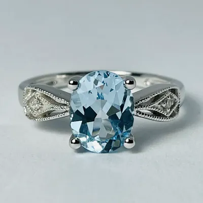 10kt White Gold Blue Topaz & Diamond Ring