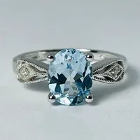 10kt White Gold Blue Topaz & Diamond Ring