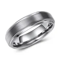 6mm wide tungsten band, raised centre with brushed finish