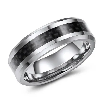 7mm wide tungsten band with black carbon fibre inlay
