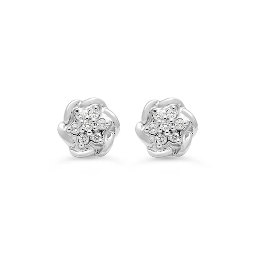 10K Rose Gold 0.105CT Diamond Flower Earring Posts.