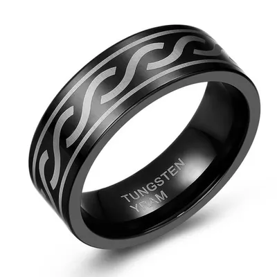 Black tungsten band with S pattern and double line