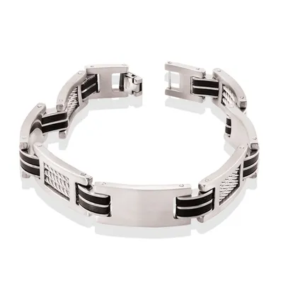 ITALGEM Black Rubber Stainless Steel Cable Mens Bracelet