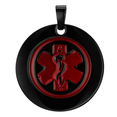 Black plated stainless steel round medical tag