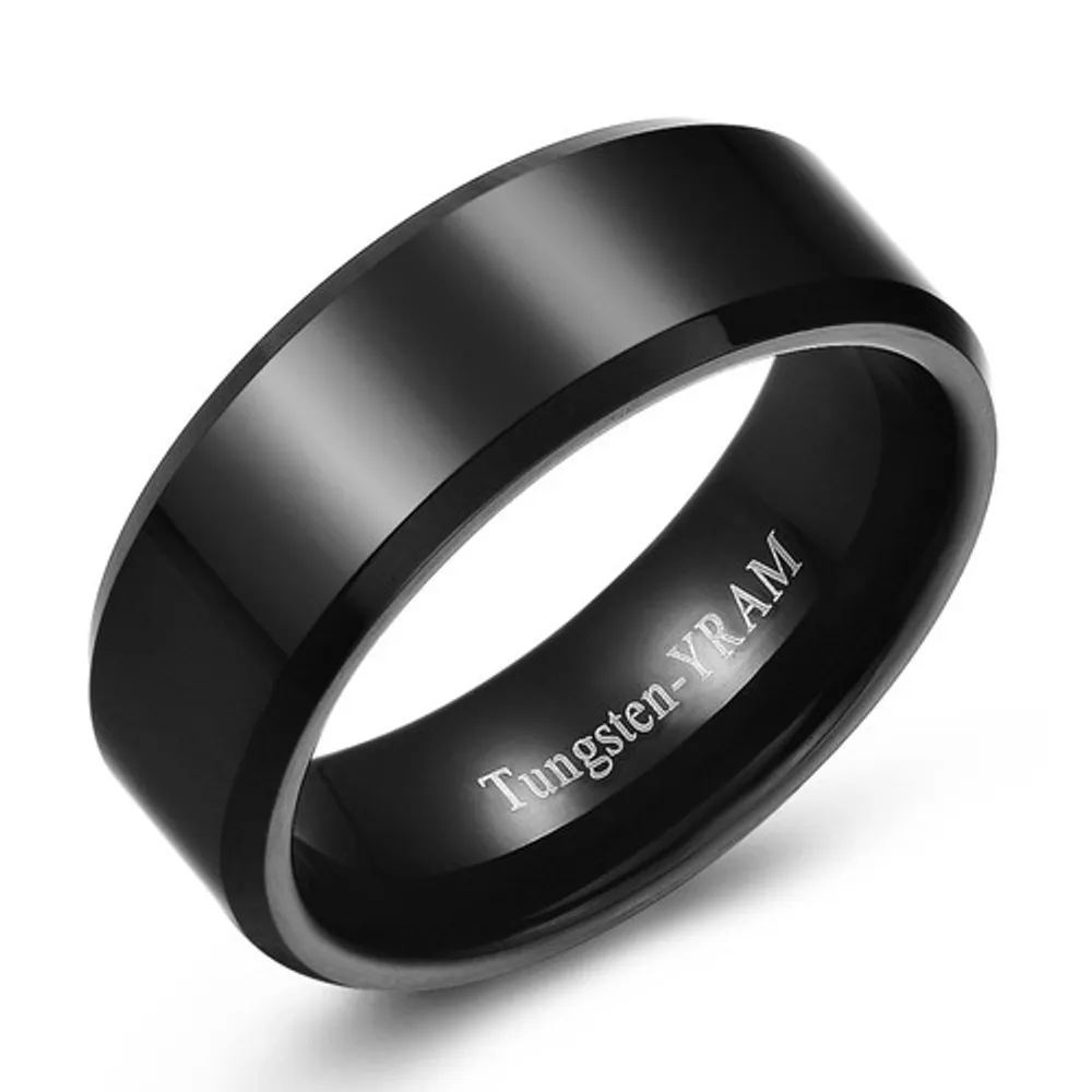 8mm Black tungsten band with flat centre high polish