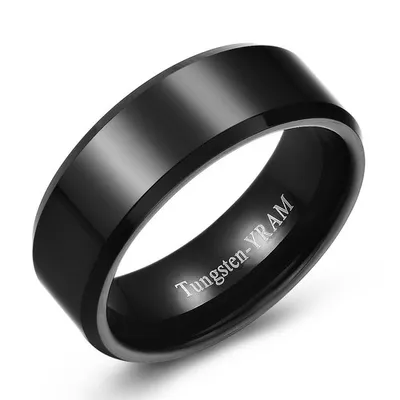 8mm Black tungsten band with flat centre high polish