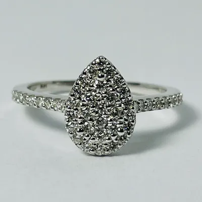 14kt White Gold Pear Shaped Cluster Diamond Engagement Ring