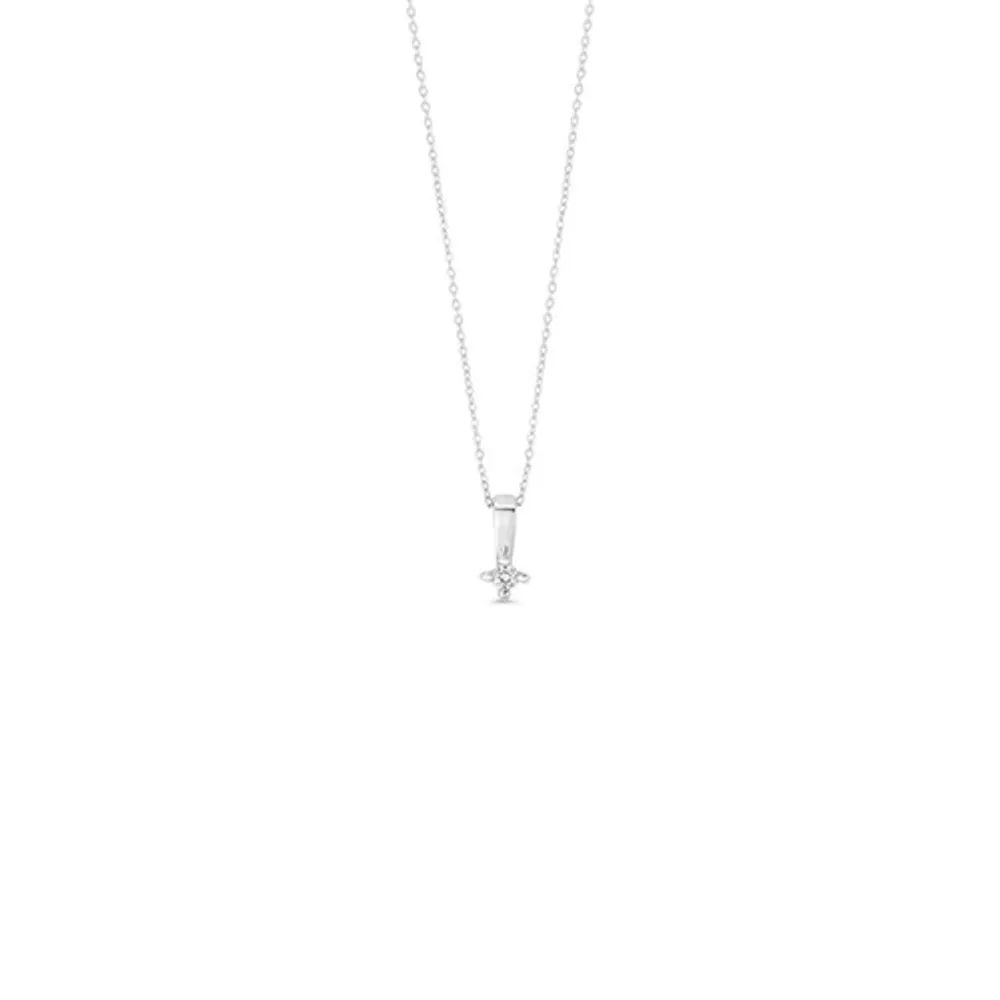 10K 0.04CT Diamond Single Stone 4-Claw Pendant with Chain.