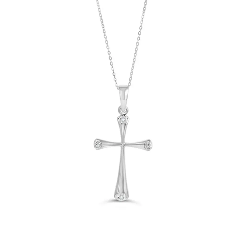 10K WG 0.02CT Diamond 4 Stone Cross with Chain