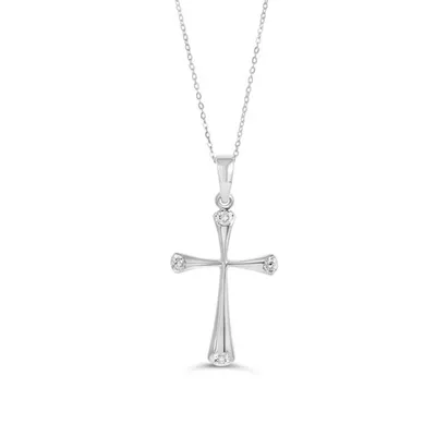 10K WG 0.02CT Diamond 4 Stone Cross with Chain