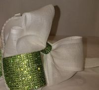 Linen Bow Headband with Rhinestones