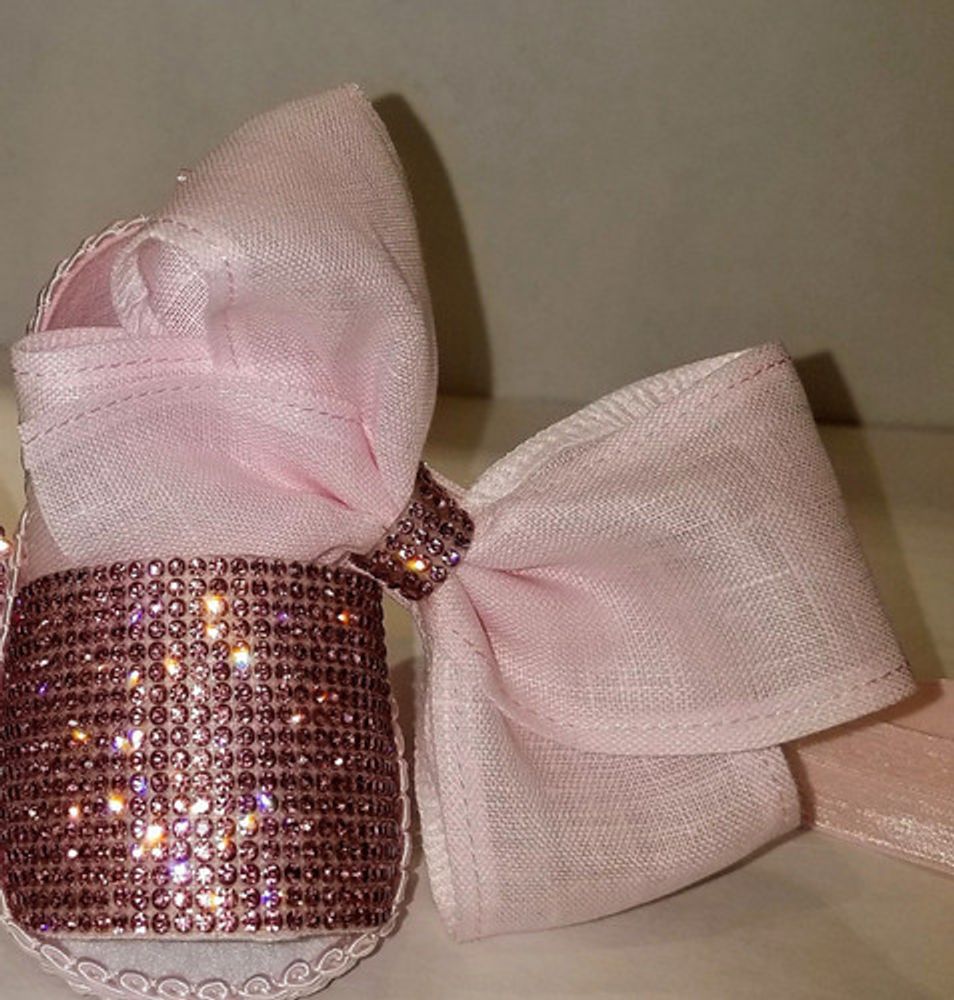 Linen Bow Headband with Rhinestones