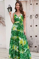 Tropical Print Spaghetti Strap Dress