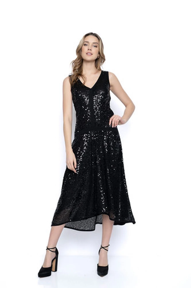 Sleeveless High-Low Hem Sequin Dress