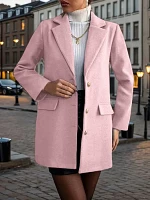 Notched Lapel Long Sleeve Single-Breasted Coat