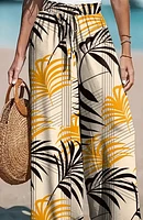 Tropical Print Wide-Leg Pants