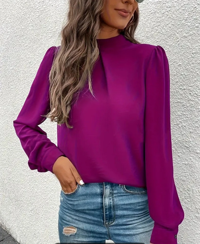 Solid Color Mock Neck Blouse