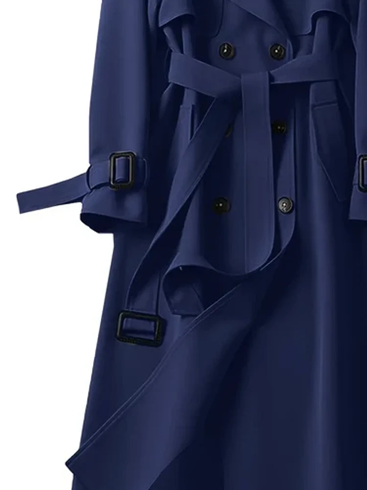 DOUBLE BREASTED TRENCH COAT-NAVY