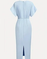 Elegant Light Blue V-Neck A-Line Midi Dress with Belt