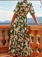 Elegant Floral Print Maxi Dress with Tie Waist