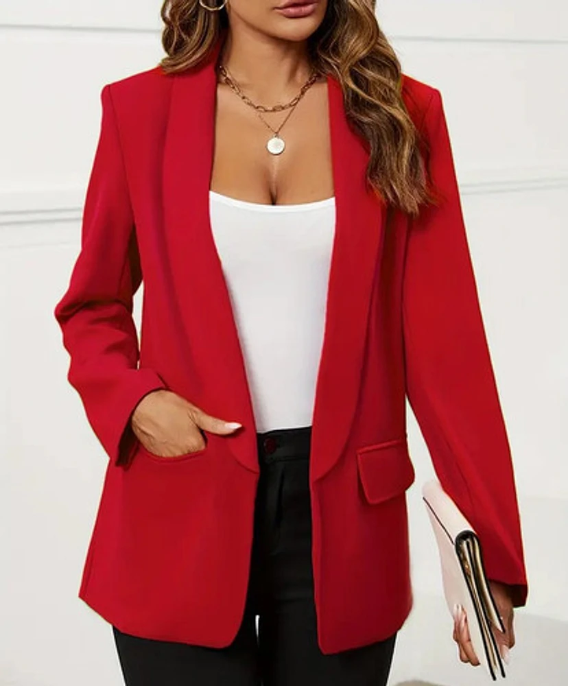 RED- OPEN FRONT LAPEL BLAZER